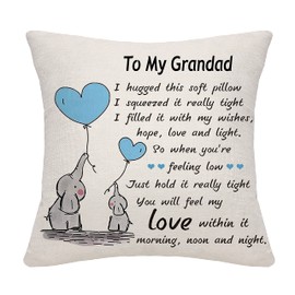 Bommex Grandad Gift Elephant Throw Pillow Cover for Grandpa from Granddaughter Grandson Grandad Hug Gift Birthday Gift Thanksgiving Gift (Grandad), HC340-634