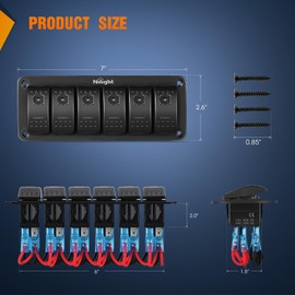 Nilight 6 Gang Rocker Switch Panel with Purple LED Light 5 Pin On Off Pre-Wired Aluminum Toggle Switches Waterproof for 12V/24V Cars Marine Boats ATVs Trailers RV Trucks
