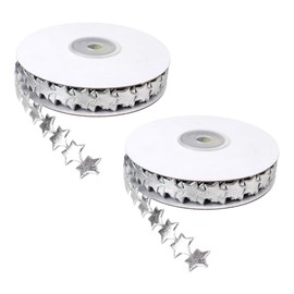 HugeDE 2 Rolls 1.5cm 10m Thin Star Ribbons Sparkly Glitter Ribbons Decorative Star Decoration Ribbons Sparkle Craft Ribbons Star Trim Embellishments Silver