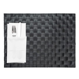 Restaurantware Macroweave 16 x 12 Inch Woven Placemats Set Of 6 Rectangle Table Placemats - Durable Easy To Clean Black Plastic Placemats For Dining Table For Homes or Restaurants