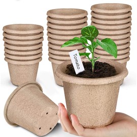 ANGTUO Peat Pots for Garden Seedling Tray 4in 100% Eco-Friendly Organic Germination Seedling Trays Biodegradable 30 Pack and 20 Plastic Plant Markers Included