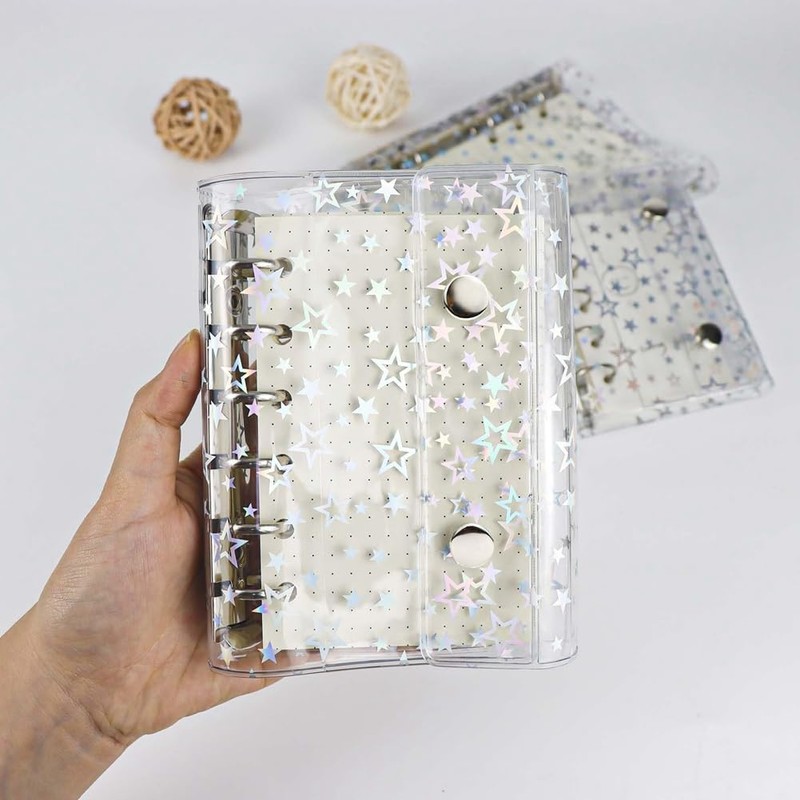 Lzcxszzm A7 Budget Binder Cover Clear PVC 6-Ring Binder Glitter
