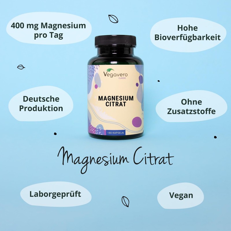 Vegavero Magnesium Citrate Capsules Pack of 180 – 400 mg