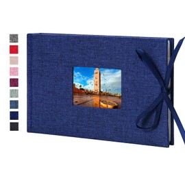 Vienrose Photo Album 4x6 50 Pockets Linen Frame Cover with Memo Areas Photobook Mini Slip-in Picture Book for Wedding Baby Vacation, Blue