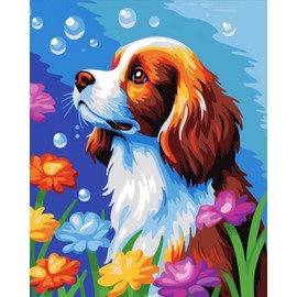 Maomaomi Paint by Numbers DIY Acrylic Painting Kit for Kids & Adults Beginner – 16" Wx20 L Colorful Cute Dog Pattern