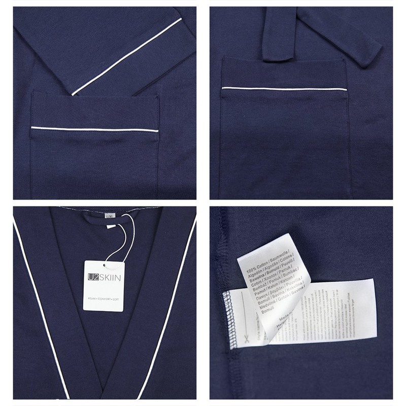 U2SKIIN Mens 100% Cotton Robe Lightweight Knit Bathrobe(Navy Blue, L/XL)