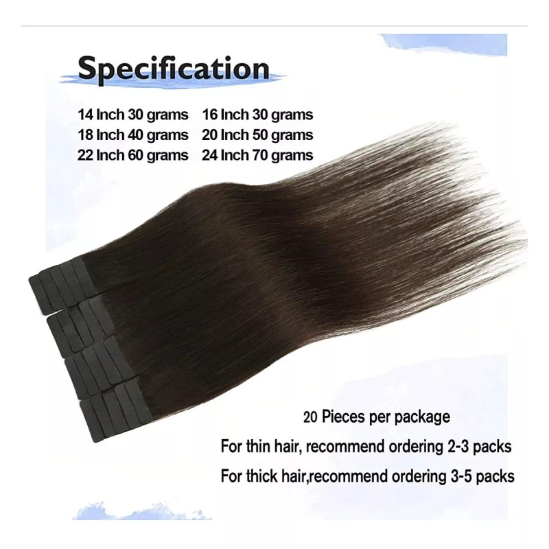 Aison Extensiones Cabello Humano 14in 30gr Castaño Oscuro