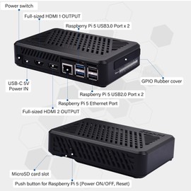 GeeekPi DeskPi Lite Pi5 Case with Power Button,PCIe to M.2 HAT,Active Cooler, and Dual Full-Size HDMI for Raspberry Pi 5, Supports M.2 NVMe M-Key 2230/2242/2260/2280 SSDs