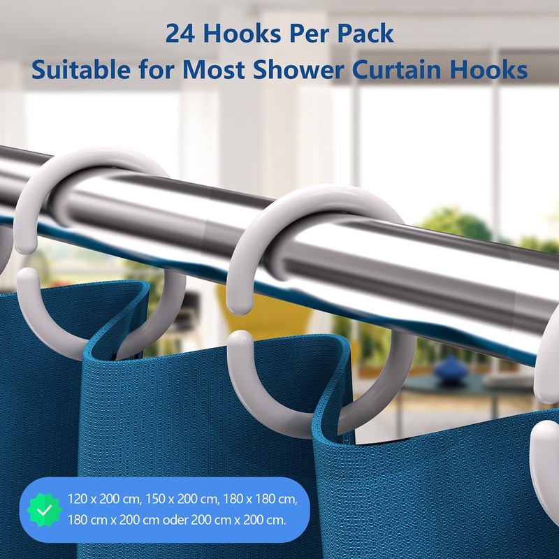 Simkopy Shower Curtain Hooks,24 Pack Plastic Curtain Hanging Rings,C-Shaped Shower