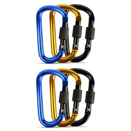 Locking Carabiner Set - Screw Gate, Twist Lock, Aluminium Alloy, D-ring, Key Chain, Clip Hook for Camping, Hiking, Travelling, Fishing, Backpacks (6 Carabiners)