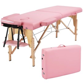 BODIOO Massage Table Portable 84in Massage Bed Lash Bed 2 Fold SPA Table 24inch Wide Adjustable Salon Bed with Carry Bag for Spa Facial CareSpa Tattoo, Light Pink