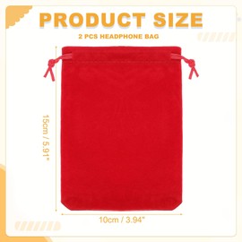 PATIKIL Bluetooth Headphone Bag, 2 Pcs 5.91x3.94 Inch Travel Headset Carrying Storage Pouch Soft Drawstring for Over-Ear Headphones Gaming Headset, Red