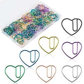 GudaAphrmix 100Pcs Cute Heart Paper Clips, 7 Color Hearts Shaped Paper Clips Bookmarks Pins Multicolor Office School Valentine's Day Gifts for Women Coworkers Teacher Students Girls Boys Lovers