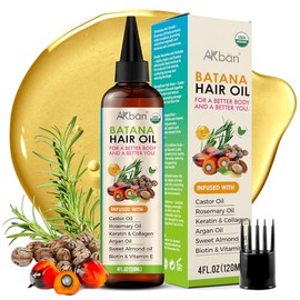 AKBAN Aceite para el crecimiento del cabello con aceites de semillas de batana, ricino, romero y calabaza 100% puros, infundido con biotina, queratina y vitamina E, tratamiento fortalecimiento y