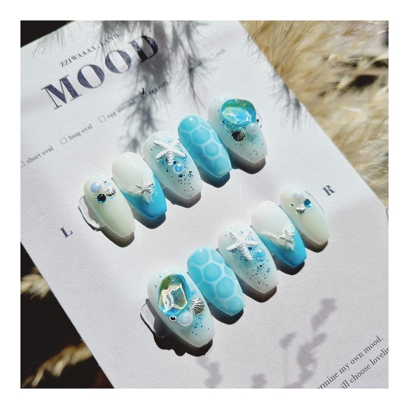 Summer flow.Lump wave sea beach unique emotional nail - long