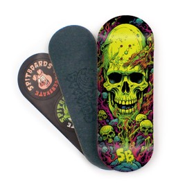 SPITBOARDS 34mm Fingerboard Deck - Real Wood (5-Layers) Classic Popsicle Street Shape - Size: 34 x 96 mm - Single Graphic Deck (Real Wear) - Optimized Concave - Cave Skull
