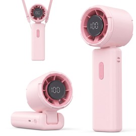 TUNISE Mini Handheld Fan, Pink Portable Turbo Fan with LCD Screen, 4000mAh Rechargeable Battery, 100-Level Speed Control, 90° Foldable Personal Cooling Fan for Travel, Office, Outdoor Use