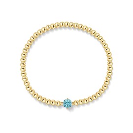 Free bird Aquamarine Bracelet Gold Beaded Bracelets for Women Stackable Gold Bracelets for Women 14K Gold Plated Stretch Bead Ball Bracelet with Aquamarine Gemstone Birthstone Jewelry for Birthday