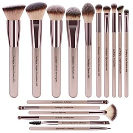 Daubigny - Juego completo de 16 brochas de maquillaje sintéticas de alta calidad con brochas profesionales para base, correctores en polvo, sombras de ojos, rubor, brocha de maquillaje para un maquillaje perfecto (dorado champán)
