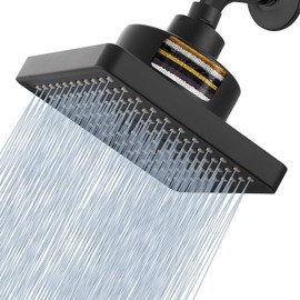 Cabezal de ducha de lluvia con filtro de alta presión, mejora el cabello y la piel, negro mate