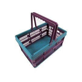 Plastic Shopping Basket with Handles Small (Grocery Supermarket Collapsible Folding)