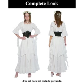 minkasic Women's Medieval Pirate Costume with Medieval Dress Pirate Corset Necklaces (White, L/XL)