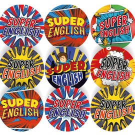 144 Superhero English - 30mm - Glossy Reward Stickers for Teachers & Parents
