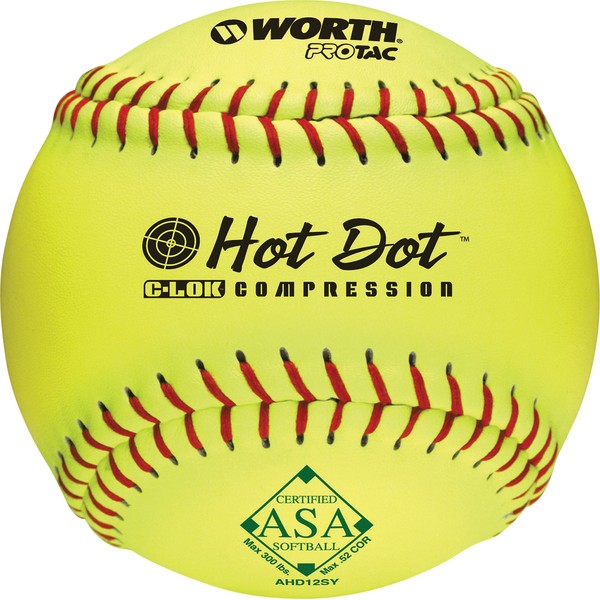 Worth 12" PROTAC HOT DOT ASA Slowptich Softball,Yellow,Box of 12