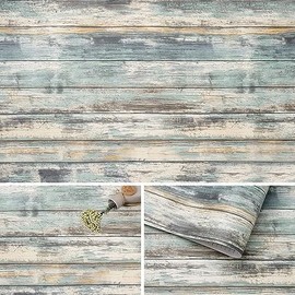 Arthome 43.5x305CM Papel de Contacto Vinilo Impermeable,Papel Tapiz Para Muebles de Cocina,Vinilo Grano de Madera Azul Vintage para Casa Oficina Cocina Sala