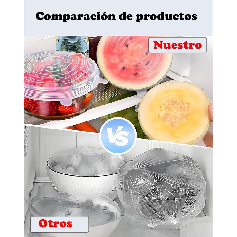 12 Tapas de Silicona Elásticas Reutilizables, Cubiertas de Silicona para