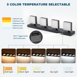 Joossnwell Bathroom Light Fixtures Over Mirror Black Vanity Lights (4-Light, 26.77-Inch) Dimmable 5CCT Modern Bathroom Vanity Lighting Led Bath Light Wall Scones