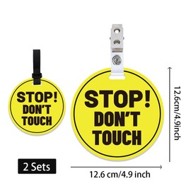 PLIGREAT 2 Pack Yellow Stop Don't Touch Baby Car Seat Sign for Newborn Baby Girls Boys No Touching Kissing Baby Reminder Signage for Baby Carrier Car Seat Stroller Tag with Hanging Straps and Clip