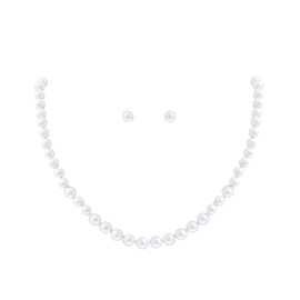NTLX Pearl Necklace – Pearl Earrings – 6mm Basic Knotted Round Simulated Pearl Set – 16”+3” Extender – 6mm Pearl Stud Earrings - Bridal, Wedding, Party, Evening, Costume, Casual, Everyday Wear