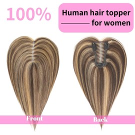 GULALUUK Hair Toppers for Women Real Human Hair 10 Inch Upgrade Swiss Lase Base Toppers Hairpieces with Thinning for Daily Wear (Medium Brown With Mix