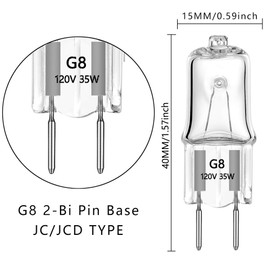 G8 Halogen Light Bulbs 35W 120V G8 Base 2Pin T4 JCD Type Shorter 40mm (1.55") Length Under Cabinet Puck Lighting Replacements Warm White（10Pack）