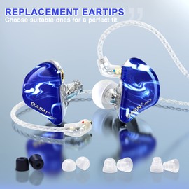 BASN MMCX - Auriculares para monitor de oído, con aislamiento de ruido triple para músicos, con 2 cables desmontables actualizados (azul hielo)