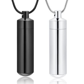 Cylinder Urn Necklace for Ashes with Glass Vial Cremation Jewelry for Women Men Stainless Steel Memorial Necklaces Ash Holder for Human Pets Keepsake Jewelry for Loved Ones with Fill Tool