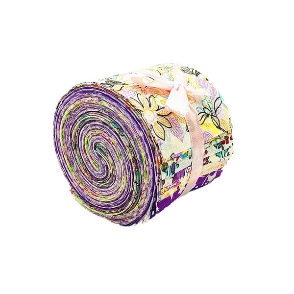 Purple Floral Quilting Fabric Roll, Japanese Style Purple Quilting Strips