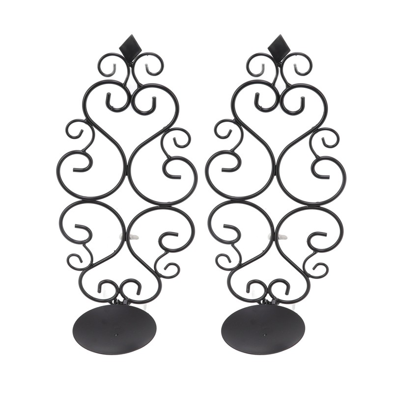 2 Pcs Candle Holder Exquisite Classical Style Black Iron Wall
