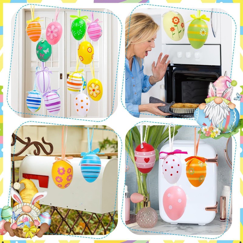 Auejacky Pack of 24 Colourful Easter Eggs for Hanging, Easter