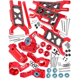 hopsupRC Upgrades Parts for 1/10 Slash VXL 2WD/Slash 2WD,Aluminum Front Rear Suspension A Arms & Caster Block&Steering Blocks&Rear Stub Axle Carriers,Red,(Only for Slash)