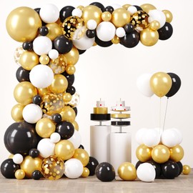Voircoloria 148pcs Black and Gold Balloons Garland Arch Kit, 2024 Gradutations Decorations for Black Gold Graduation Birthday Anniversary New Year Party Decorations