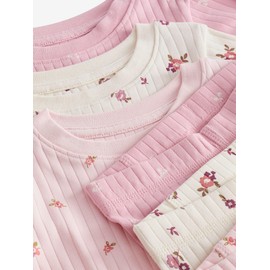 NEXT 3 Pack Floral Pyjamas, Pink/White Ditsy