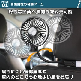 Sulanx Car Fan, Car Fan, Dual Head Fan for Cars, 3 Levels Adjustable, USB Power, Headrest Mountable, Quiet Design, LED Light Included