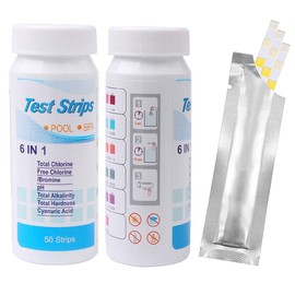 nuoshen 6 in 1 Pool Spa Hot Tub Water Test Strips,Spa Test Strip for Total Chlorine, Residual Chlorine/Bromine, PH, Total Alkali, Hardness, Cyanuric Acid（50pcs）