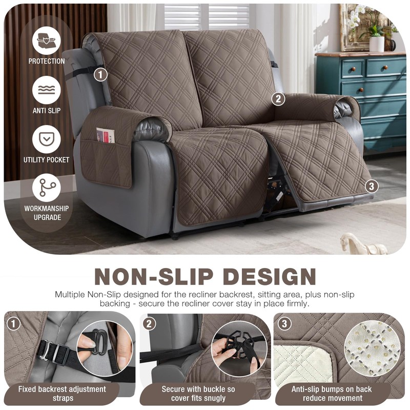 TAOCOCO 100% Waterproof Recliner Loveseat Cover Non Slip Couch Cover