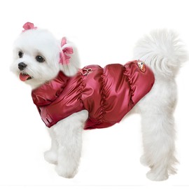 ABRRLO Winter Warm Dog Jacket for Small Medium Dogs Cat Cold Weather Coats with Harness Paded Dogs Fleece Vest Waterproof Windproof Dog Snow Jacket Pet Puppy Clothes (Wine red,L)