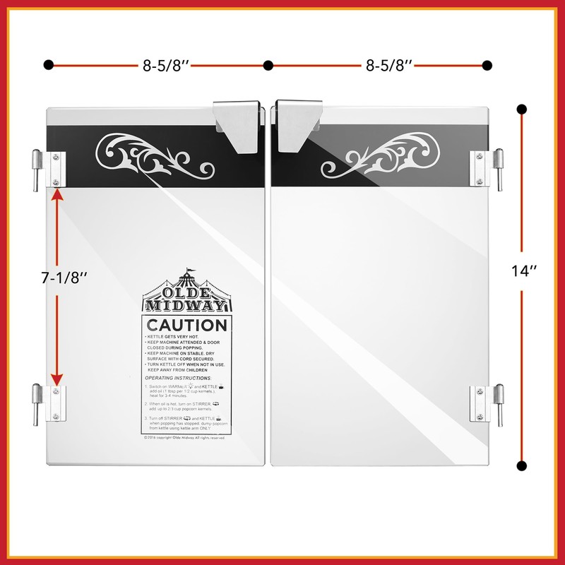 Olde Midway Popcorn Machine Door Replacement, Glass Doors for 12-Ounce