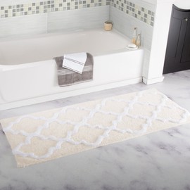 Lavish Home 100% Cotton Trellis Bathroom Mat - 24x60 inches - Bone