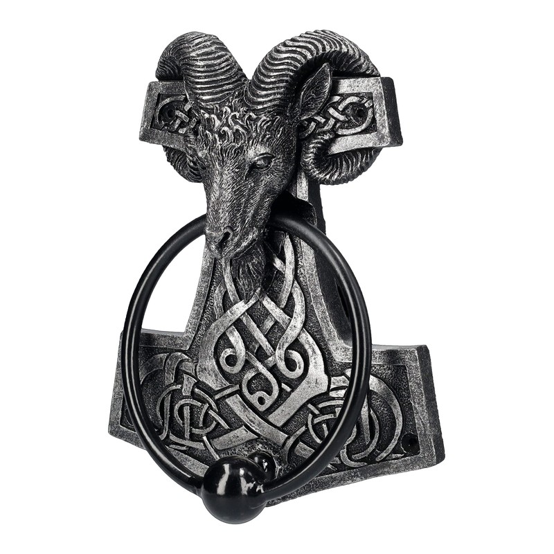 Pacific Giftware Door Knocker Viking Thor's Hammer with Aries Skull